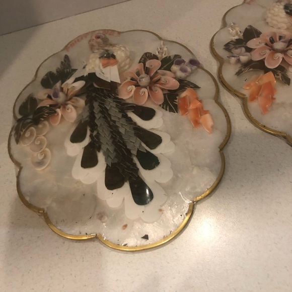VTG 60s Pair Capiz Shell Art Wall Plaques Original Packaging Made in Philippines - Picture 10 of 15